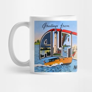 Greetings from Alpena, Michigan - Vintage Large Letter Postcard Mug